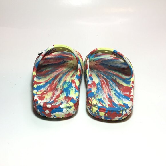 Crocs Iconic Comfort Classic Red/Yellow Marbled Slide Sandals Women's Size 8 - Picture 3 of 11
